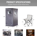 Full Size Portable Personal Infrared Sauna for Home, Personal Home Spa Tent with Remote Control, Heating Foot Pad, Foldable Reinforced Chair (Grey, L33.8 x W 33.8" x H 66.5") A129-B0BLP2LR4X