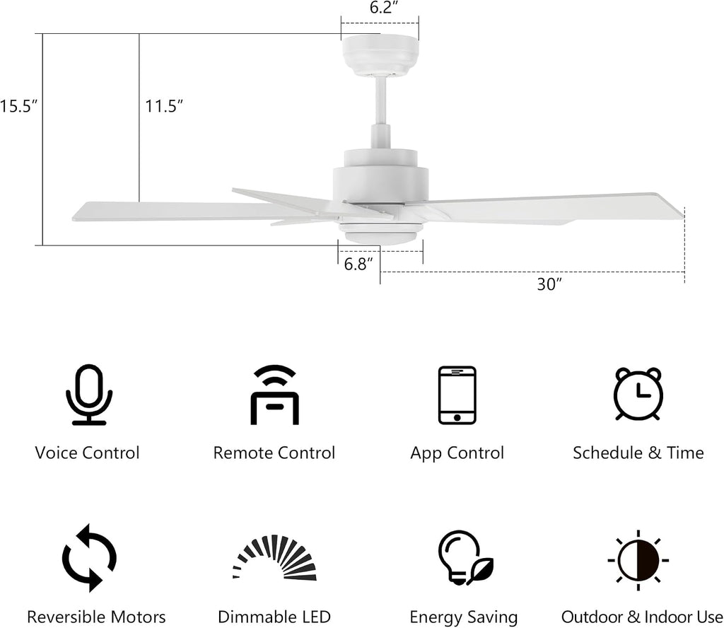 60 Inch DC Ceiling Fans with Lights and Remote Control, Modern Ceiling Fan Works with APP/Alexa/Google Assistant/Siri