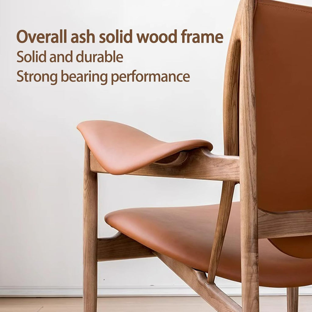 Inspired Chieftain Style Lounge Chair — Cognac Brown Leather, Solid Ash Frame