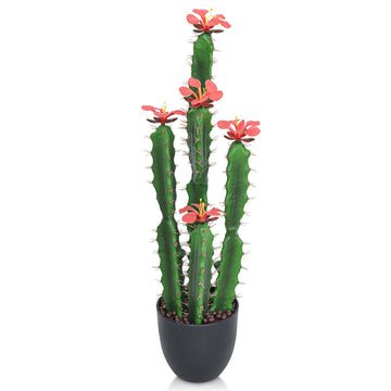 30inch Fake Cactus with Red Flowers, Faux Desert Cacti Fake Cactus Plant, Lagre Artificial Succulents Plants for