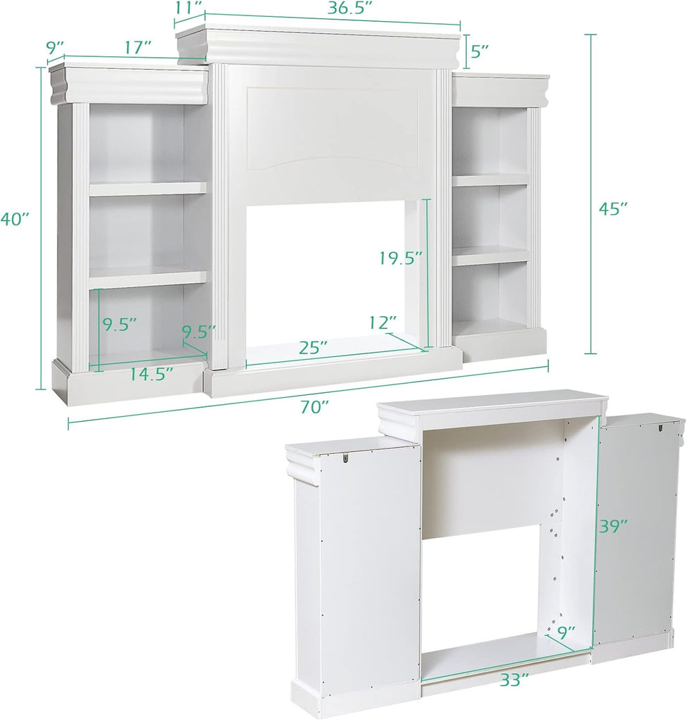 70 Inches Freestanding Mantel Stand, Modern Media Fireplace Cabinet for Living Room Bedroom, Wooden Mantel Console