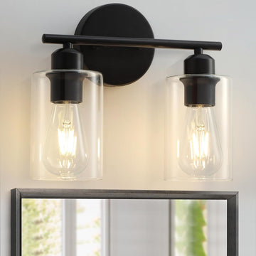 2-Light Bathroom Light Fixtures, Matte Black Bathroom Vanity Lights, Bathroom Lighting Fixtures Over Mirror with