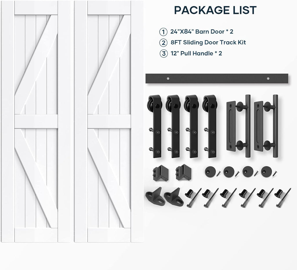 48in x 84in (Double 24in×84in Door) Barn Door with 8FT Sliding Door Hardware & Handle Included,DIY A