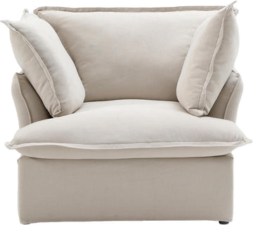 Comfy Couch Chair with Thick Cushion, Single Accent Chair Deep Seat Sofas Couches, Hemp Velvet Sofa Furniture for Small Spaces, Living Room, Bedroom, Office, Apartment, Beige