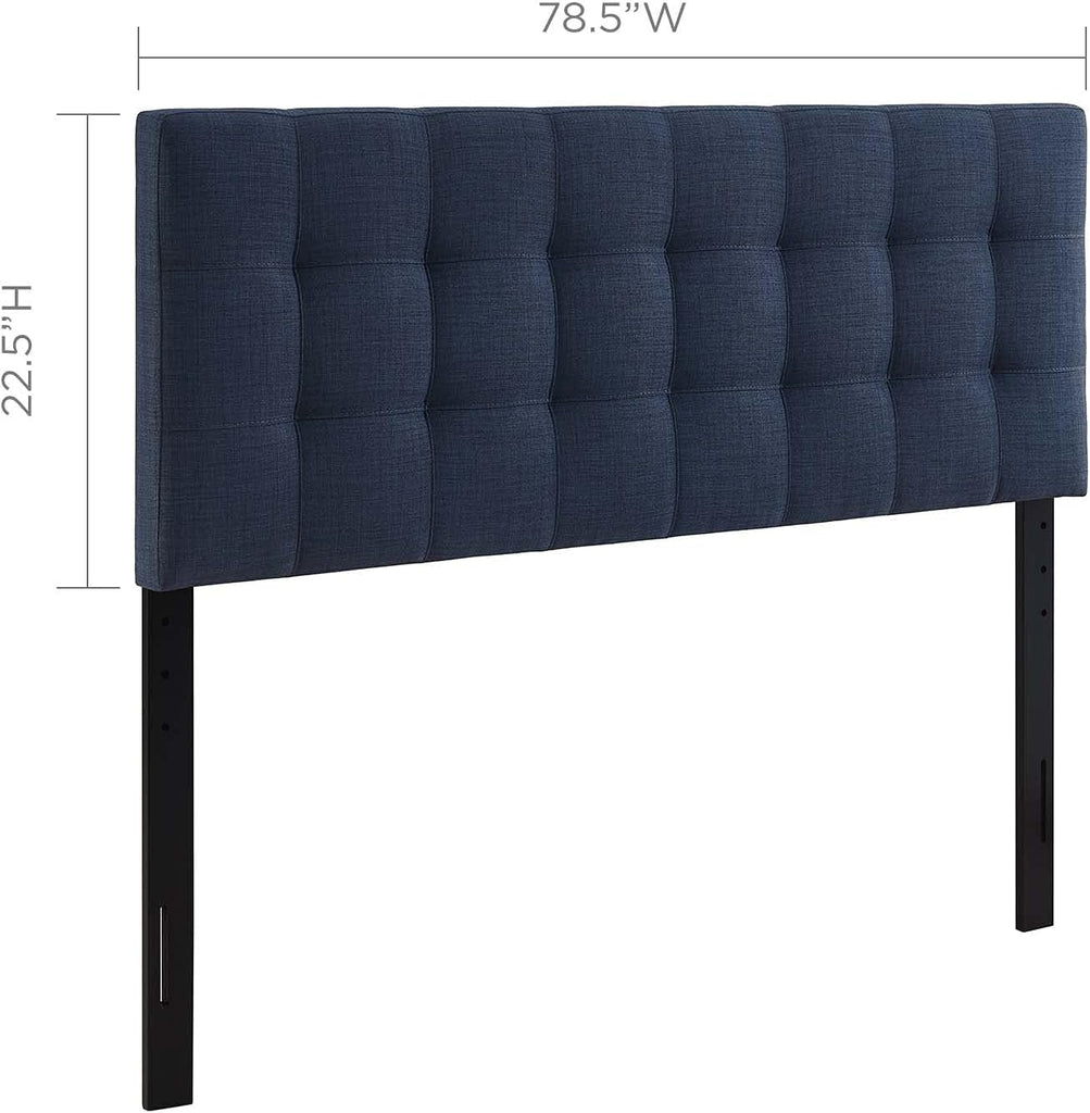 Lily Tufted Linen Fabric Upholstered King Headboard in Navy