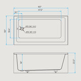 60 Inch Alcove Soaking Bathtub, Rectangular Acrylic Tub with Integral Apron, Left Drain, Glossy White Finish, Brushed