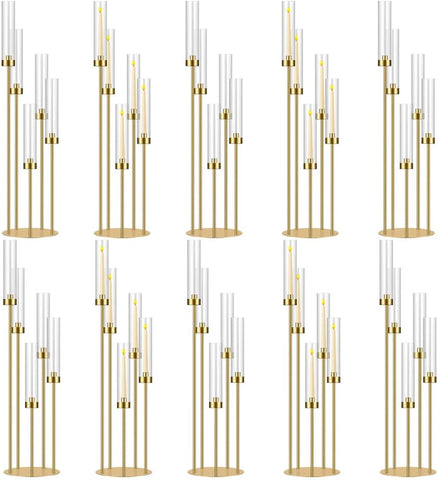 35in 10 Set Gold Candelabra Candle Centerpieces for Tables Candlesticks Holder Wedding Centerpieces Table Decorations
