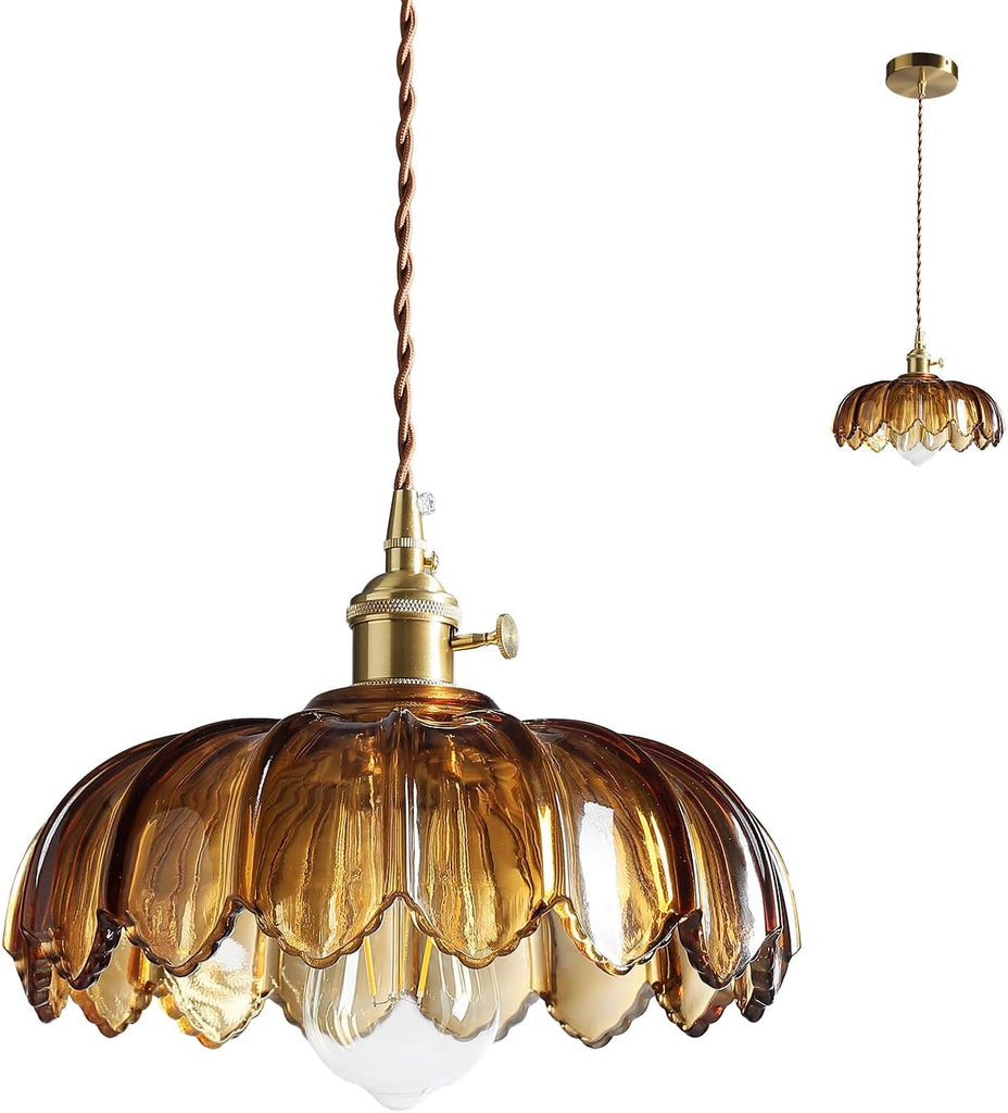 Pendant Lights Kitchen Island: Amber Glass Hanging Light Fixture with Rotating Switch, E26 Base - Modern Lighting