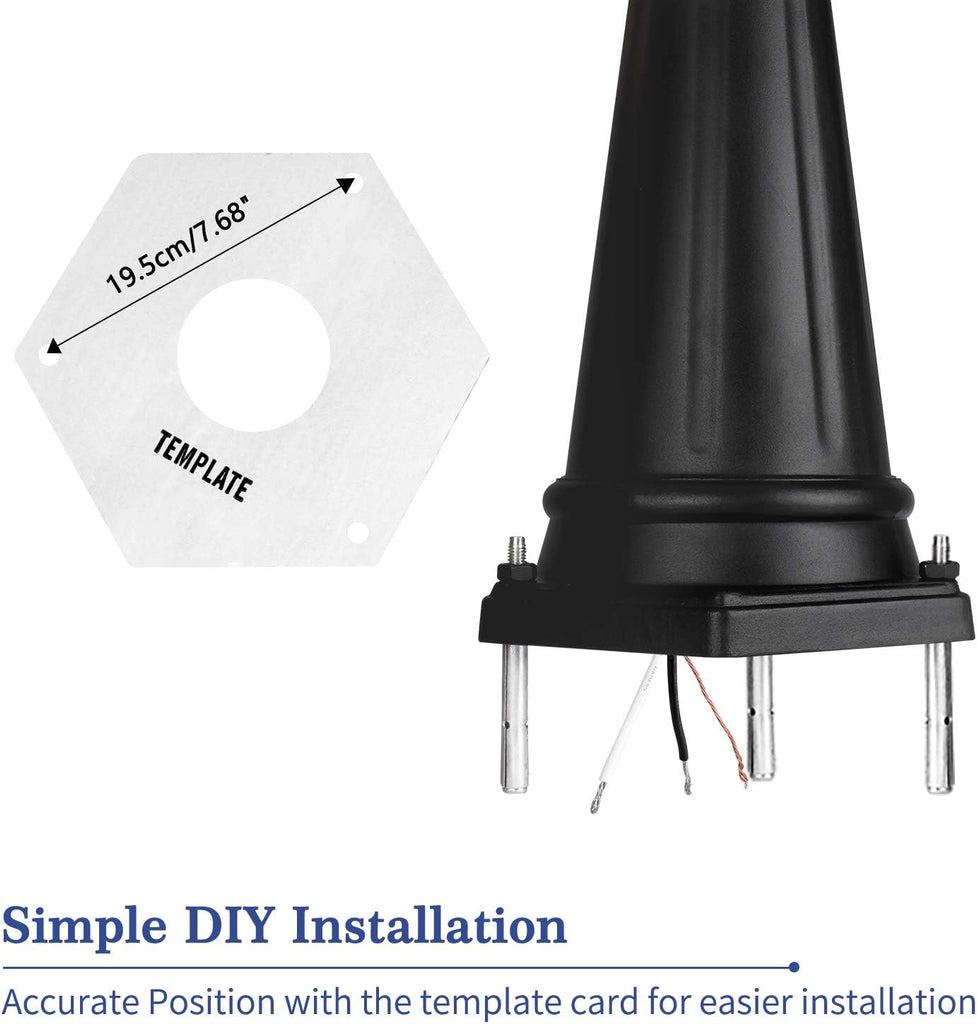 Outdoor Lamp Post Light 3-Head, Classic Black with Clear Glass Panels, E26 Base Maximum 100W (3 LED Bulbs Included)