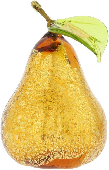 Pear Golden Brown Fruit Collectible Figurine Dining Room Home Decoration. Blown Glass Italian Gift
