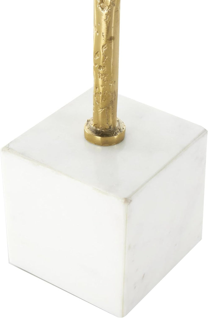 79 Aluminum Metal Leaf Decorative Sculpture Tall Textured Cutout Home Decor Statue with White Marble Base, Accent
