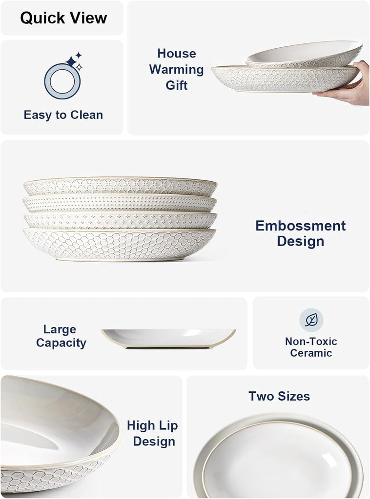 Ceramic Serving Bowls Set of 2, Large Serving Dishes for Entertaining, 11.8 & 13.7 Inch Oval Serving platter, Salad