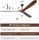 Inspired Maverick Style 88" Ceiling Fan, Extra Large No Lights, 3 Wood Walnut Blades, DC Motor, Reversible Propeller Outdoor Ceiling Fan for Patios, Exterior House Porch, Farmhouse Gazebo with Remote Control A101-B0D9815C7D