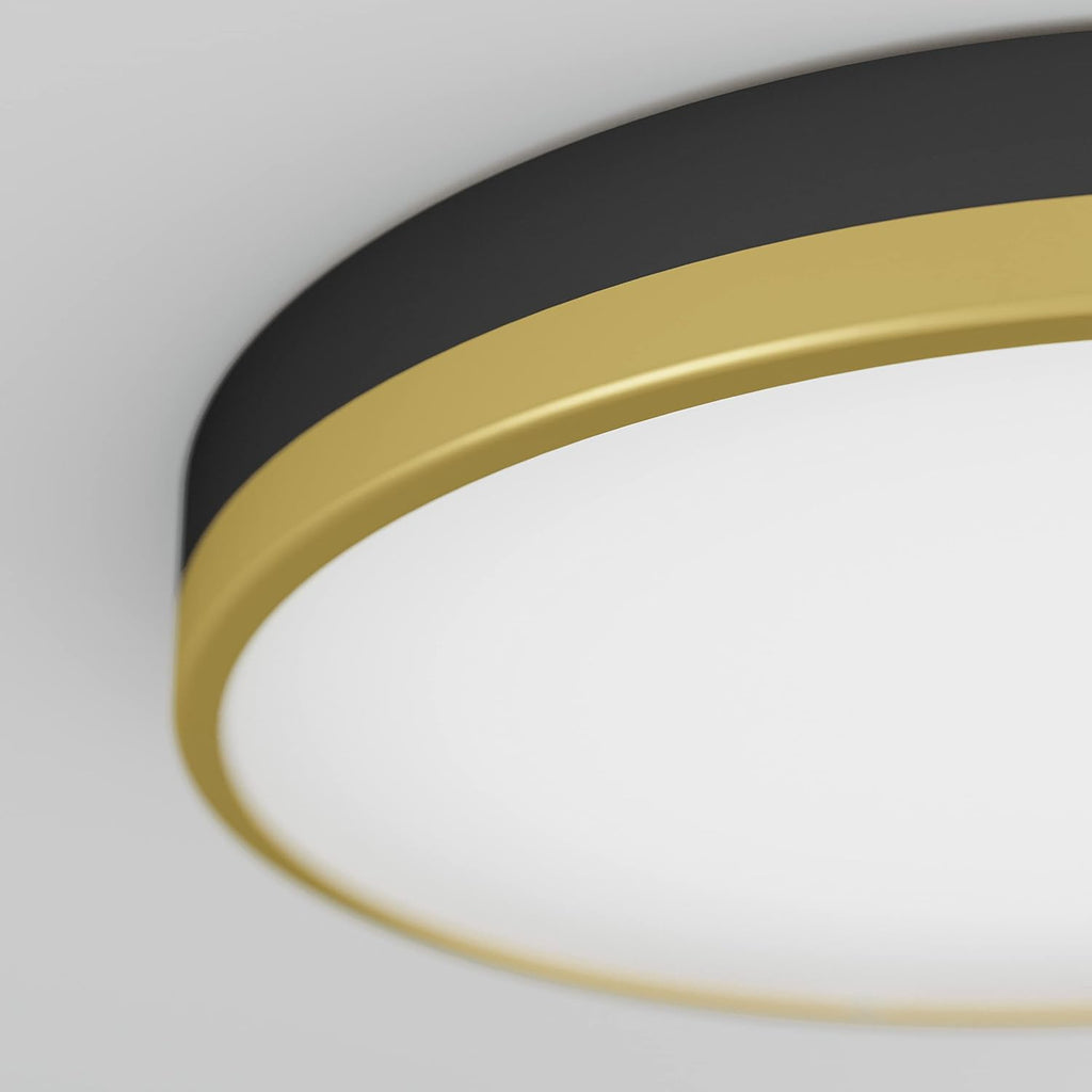 Modern LED Flush Mount Ceiling Light with Glass Diffuser - Matte Black and Gold, Dimmable