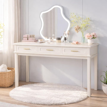 Modern Vanity Desk Makeup Dressing Table w/3 Drawers &Spacious Tabletop for Girls, Solid Wood Writing Desk