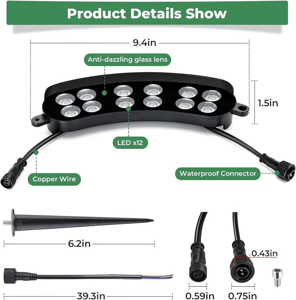 Outdoor Ring Tree Lights, 12V 72W Aluminum LED Landscape Uplighting for Trees, 2700K Warm White, Low Voltage IP65