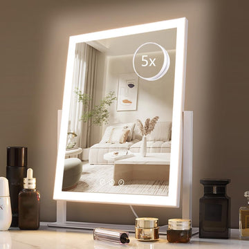 Lighted Makeup Mirror, 17.3" x 13" Hollywood Vanity Mirror with Lights, Three Color Lighting Modes, and 5X
