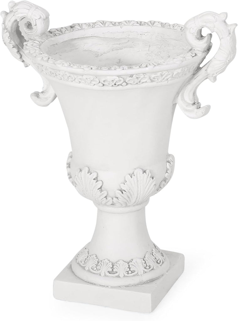 Jorine Patio Planter, Light Concrete Planter, Mid-Centry Gadern Urn, Floral Relif Design, Large Garden Pot, Flower