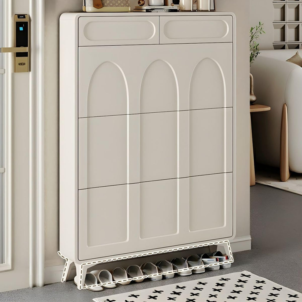 Shoe Storage Cabinet with Drawers & Adjustable Shelves Cream Ultra-thin Flip Shoe Cabinet Door Indoor Entrance Porch