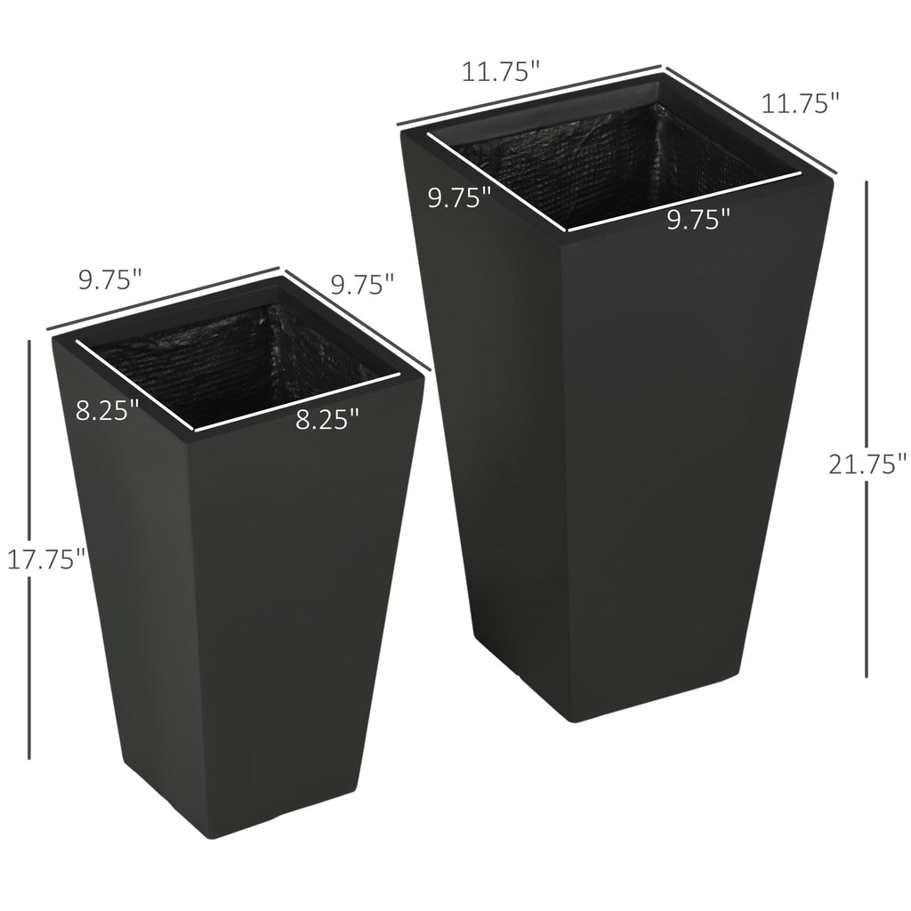 2-Pack Outdoor Planter Set with Drainage Holes, 22in & 18in, Black