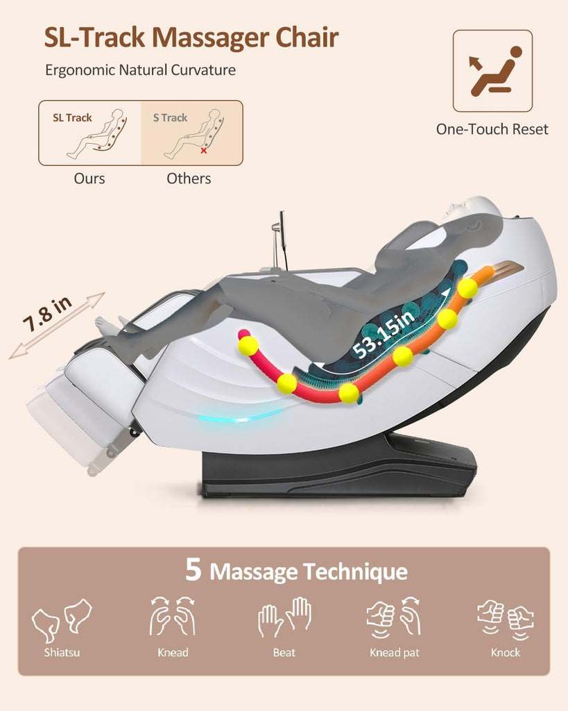 Massage Chair Full Body with Body Scan, Zero Gravity, SL-Track, White | 20 Modes Shiatsu Massage Chair Built-in Heat