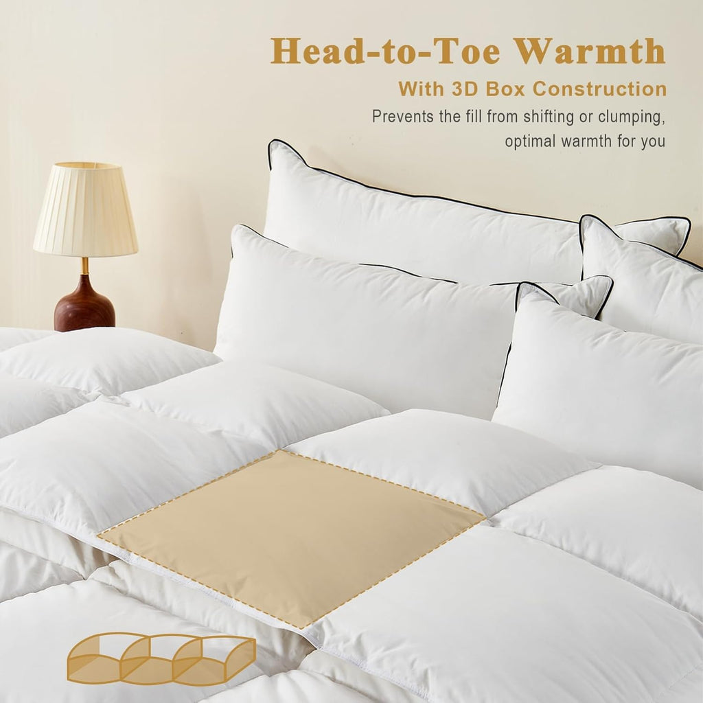 Organic Feather Down Comforter Full, Luxury Extra-Fluffy Duvet Insert