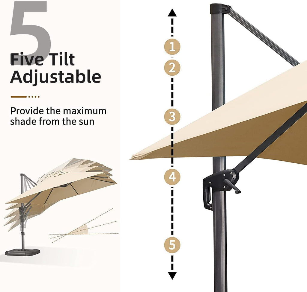 9' X 11.5' Patio Umbrella with Base Outdoor Cantilever Rectangle Umbrella Offset Umbrella with 360-degree Rotation Pool