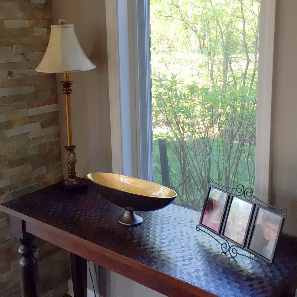 Oblong Gold Footed Bowl for Centerpiece, Decorative Bronze Footed Bowl with Gold Luster Inside Counter, Console