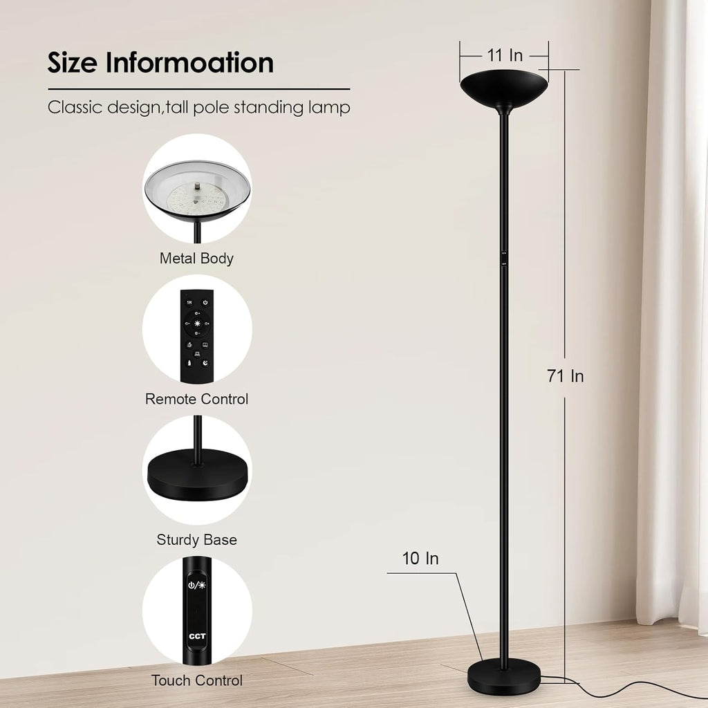 Stepless Dimmable Floor Lamp,30W 3000LM Super Bright LED Torchiere Floor Lamps with Remote & Touch Control