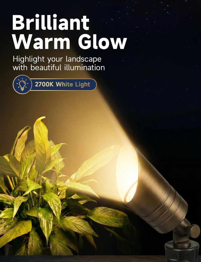 Brass Landscape Spotlight,12V AC/DC Low Voltage LED Landscape Lighting,Hard Wired Spot Up Light for Garden,Patio and