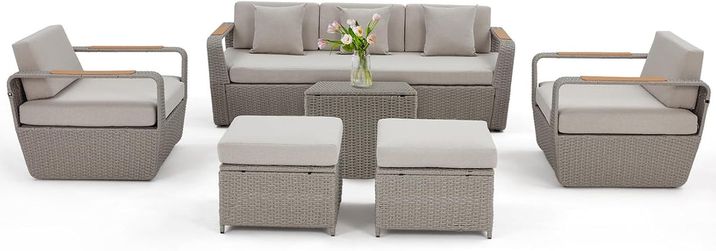 Patio Furniture Set, Oversized 7-Seat Outdoor Sectional with Ottoman and Coffee Table, Wicker Rattan Patio Sofa Set