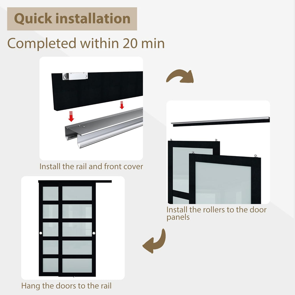 48x80 Sliding Closet Door, 5-Panels Preassembled Frosted Glass Door Panel with Hardware Kits & Match