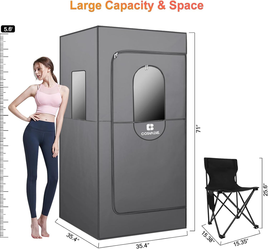 Portable Infrared Sauna for Home, Dry Sauna with 4 Heating Panels and Heated Foot Pad, 1 Person Infrared Sauna Tent Full Size, Remote Control, Indoor Home Spa, 35.4" x 35.4" x 71", Grey