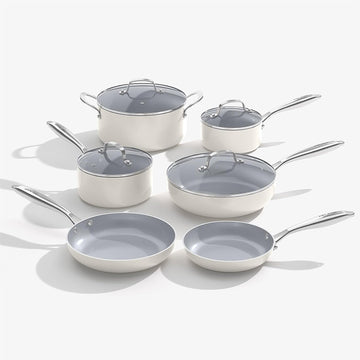 Ceramic Nonstick Cookware Set, 10-Piece Non Toxic Pots and Pans Set with Glass Lids, PFOA-Free Healthy Kitchen Ware