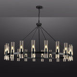 Black Wagon Wheel Chandelier, 60 Inch Glass Chandeliers, 20 Light Chandelier for High Ceiling, Modern Farmhouse Chandeliers for Living Room, Dining Room, Entryway, Stairwell(Bulbs Included) A115-B0F29GZ45T