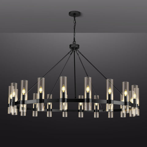 Black Wagon Wheel Chandelier, 60 Inch Glass Chandeliers, 20 Light Chandelier for High Ceiling, Modern Farmhouse Chandeliers for Living Room, Dining Room, Entryway, Stairwell(Bulbs Included) A115-B0F29GZ45T