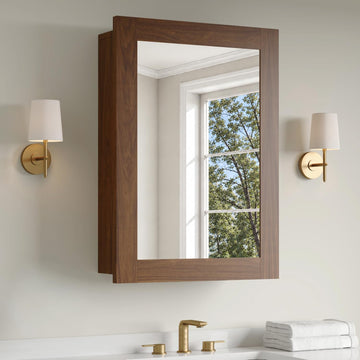 16 x 24 Inch Bathroom Wood Medicine Cabinet Mirror, Walnut Finish