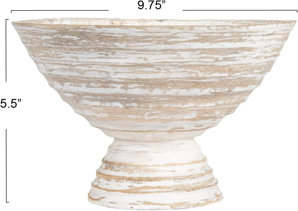 Co-Op Boho Wood Pedestal Serving Bowl, White Wash Finish