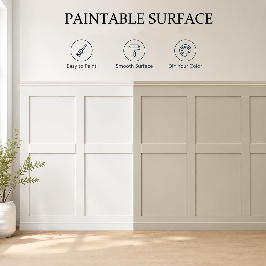 Board and Batten Wainscoting Panel Kit,MDF Premade Paintable Panel,54X96in