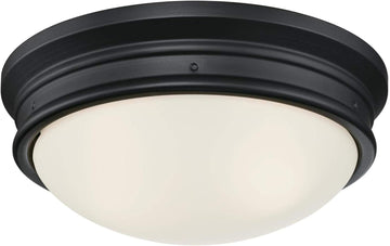 Meadowbrook 13 inch Traditional Two-Light Flush Mount Outdoor Ceiling Light Fixture Matte Black Finish, Frosted Glass