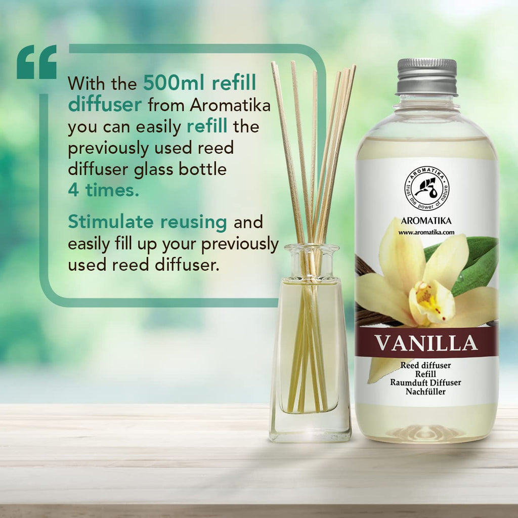 Diffuser Refill Vanilla 34 Fl Oz - 2 x 500ml - Fragrance Oil Diffuser Refill - Home Fragrance - Vanilla Scent - Room