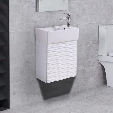 Wall-Mounted Bathroom Vanity Sink Combo – Heavy-Duty Porcelain Sink with Cabinet, Chrome Faucet, Pop-Up Drain & Overflow