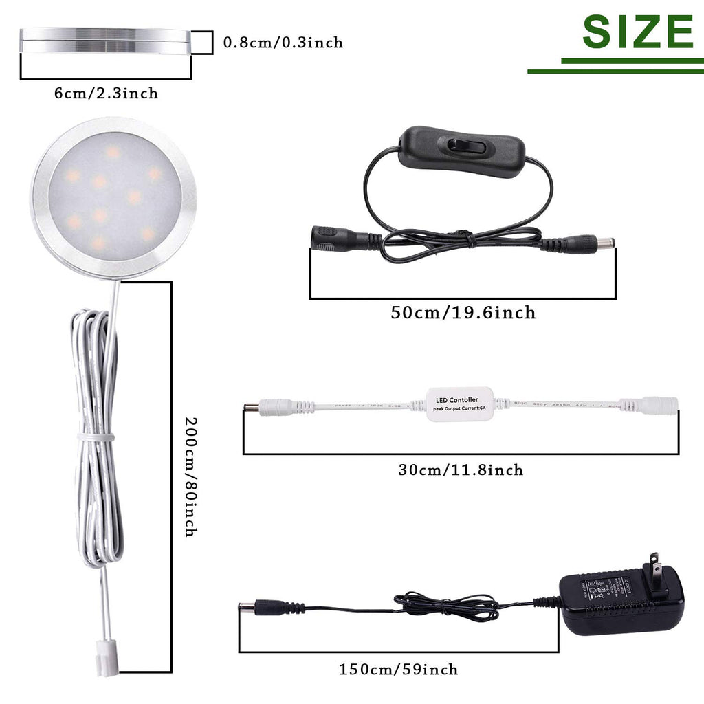 LED Under Cabinet Lighting Dimmable with RF Remote Control, 6 LED Puck Lights, Total of 12W, Count Closet Wardrobe