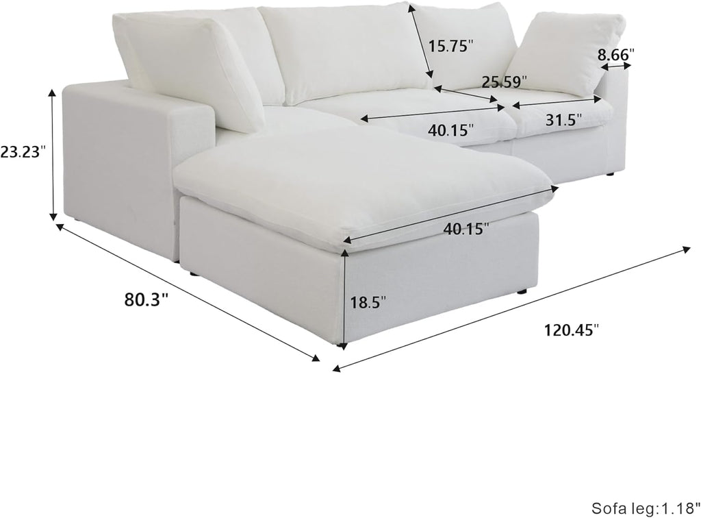 Cloud Modular Sectional Sofa with Storage Ottoman,120.45" L Shaped Couch ,Down Filled Convertible Couch Deep Seat