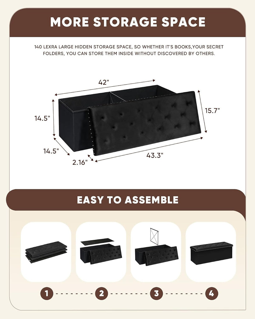 Storage Ottoman Bench, Folding Tufted Ottomans with Storage, Extra Large 140L Storage Boxes Footrest Bench , Luxury