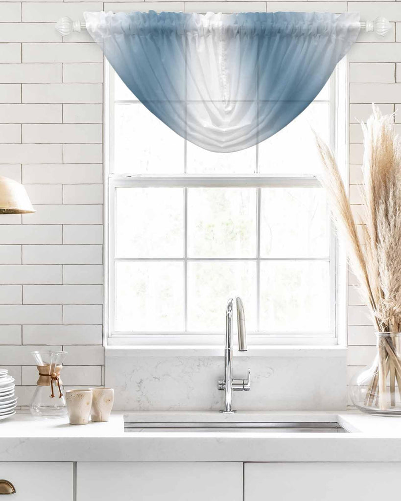 Blue Waterfall Valance Curtains Blue Ombre Sheer Swag Valances for Window, Gradient Blue and White Rod Pocket Elegant
