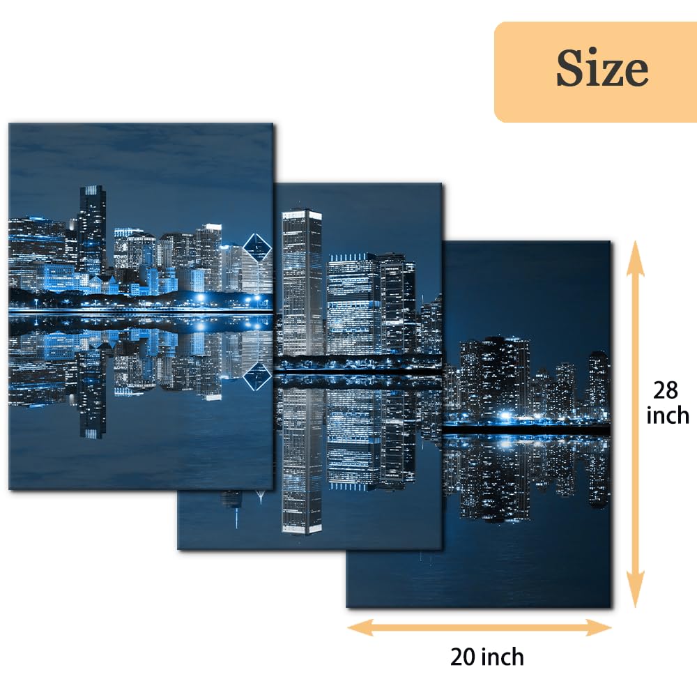 Chicago Cityscape Modern Canvas Wall Prints Artwork Skyscrapers at Night View Paintings City Skyline Pictures