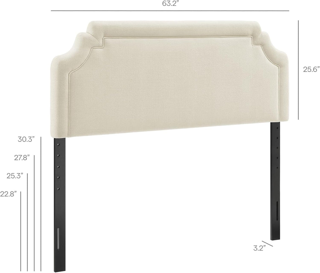 Queen Upholstered Fabric Headboard in Ecru - Padded Cushioned Headboard with Woven Heathered Upholstery and