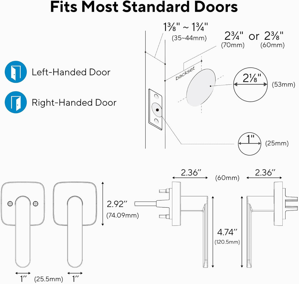 Passage Lever Door Handle, Reversible Black Front Door Handle No Lock or Exterior Door, Closet, Hallway - Door Lever