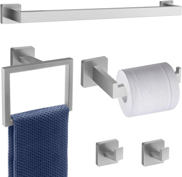 5 Piece Brushed Nickel Towel Bar Set Bathroom Hardware Set Brushed Nickel Bathroom Accessories Set with 2 Towel Hook